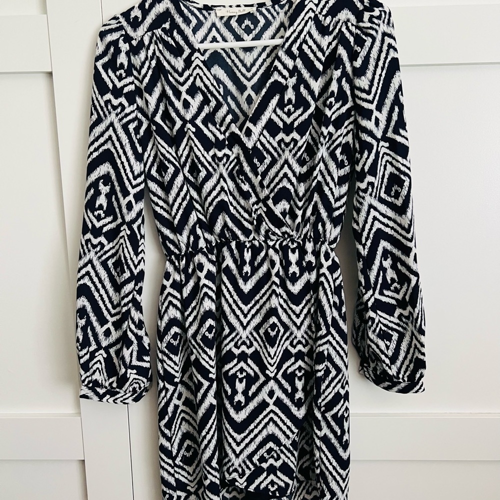 Honey Belle Blue & White Aztec Faux Wrap Dress